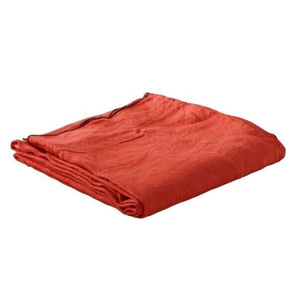 Drap plat 100% Lin Lavé, Taille 240x300 cm Couleur - Rouge