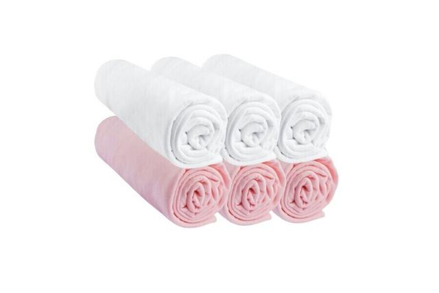 Drap housse 60x120 cm | 3 roses + 3 blancs | Lot de 6 draps