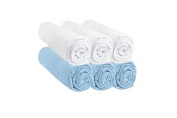 Drap housse 60x120 cm | 3 bleus + 3 blancs | Lot de 6 draps