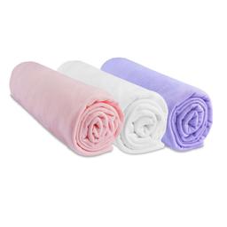 Drap housse 32x72 Bébé Coton Jersey Rose Blanc Parme (Lot de 3)