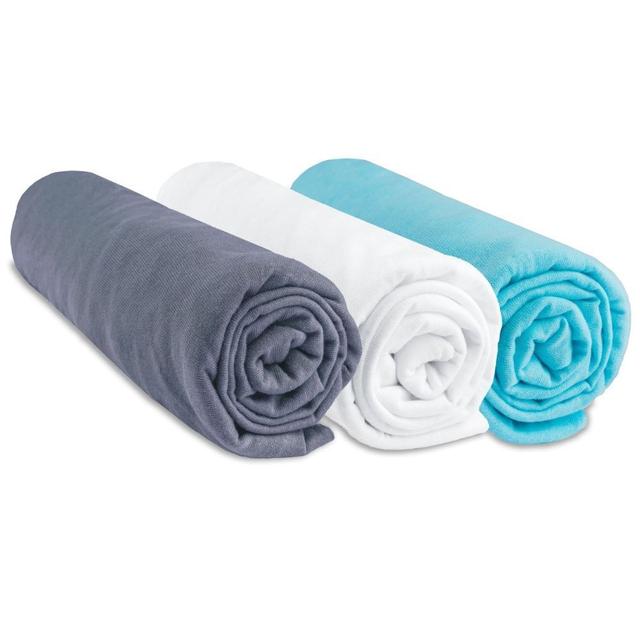 Drap housse 32x72 Bébé Coton Gris Blanc Turquoise (Lot de 3)