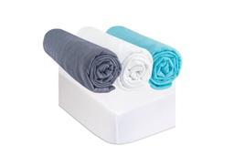 Draps 70x160 Gris Blanc Turquoise (Lot de 3) + 2 Alèses