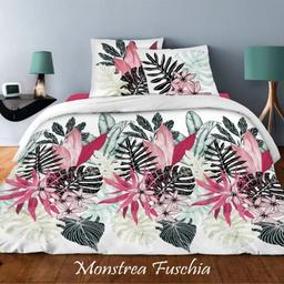 Parure de lit 220x240 cm Coton Monstera Fuschia