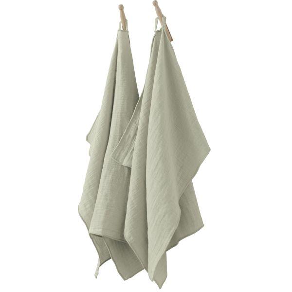 Lot de 2 essuie-mains 100% Gaze de Coton - Vert d'eau