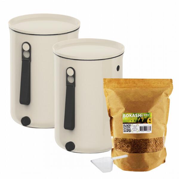 Lot de 2 Bokashi Organko 2 Blanc (9,6L) + 1 kg d'Activateur EM-1