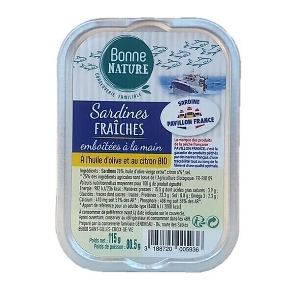 Sardines fraîches huile d'olive et citron bio 115g