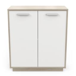 Buffet bas 2 portes, décor bois et blanc L78 cm - Léo