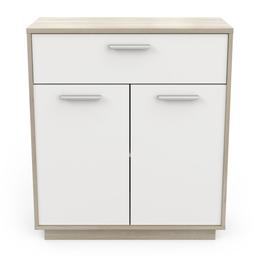 Buffet bas 2 portes 1 tiroir, décor bois et blanc L78 cm - Léo