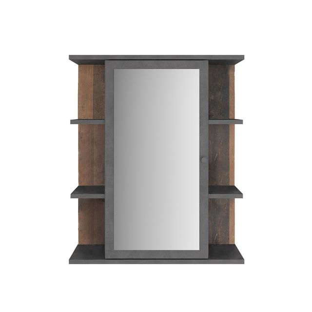 Meuble Haut de Salle de Bain 1 Porte Miroir et 6 Niches - Madoc