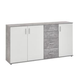 Buffet 3 portes et 4 tiroirs L160 cm Béton et Blanc - Albi