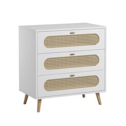 Commode 3 Tiroirs Façade avec Cannage en Rotin L85cm - Canne