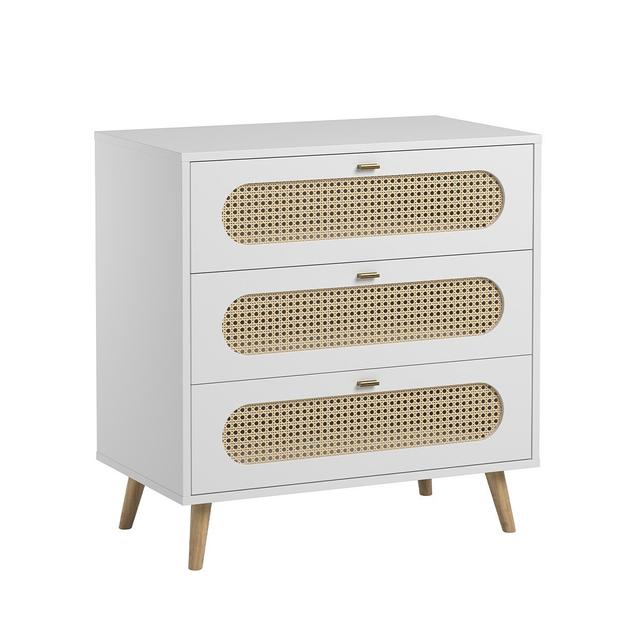 Commode 3 Tiroirs Façade avec Cannage en Rotin L85cm - Canne