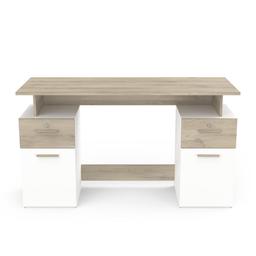 Bureau Double Caisson, Décor Bois et Blanc - L134,8 cm - Platon