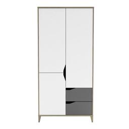 Armoire 3 Portes 2 Tiroirs L88,9 cm - Blanc et Gris - Genius