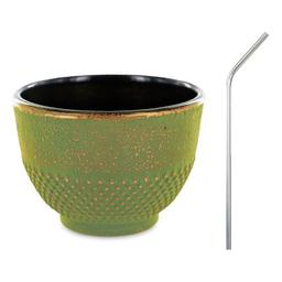 Tasse en fonte verte et bronze 0,15 L + 4 pailles en inox