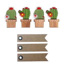 4 autocollants bois Cactus 6,1 cm + 20 étiquettes kraft Fanion