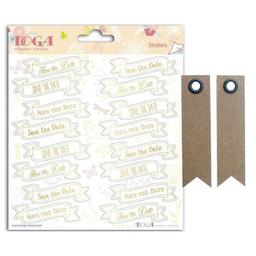 Stickers Mariage Save the date 15 x 15 cm + 20 étiquettes kraft