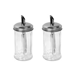 2 doseurs à sucre vintage 300 ml - verre cannelé & inox