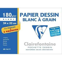 Pochette de 12 feuilles + 3 gratuites Dessin à grain 24x32 Blanc