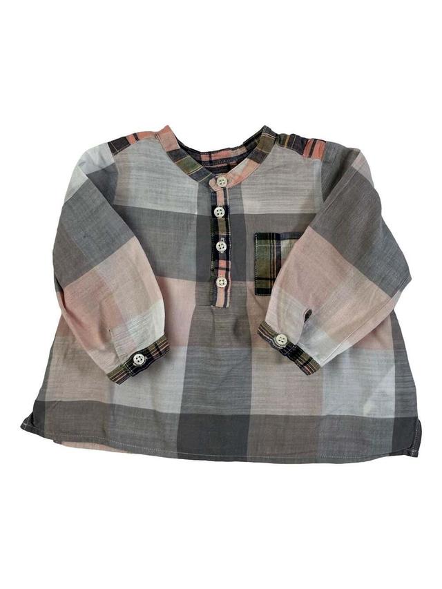 BONPOINT 6 mois blouse à carreaux rose et gris