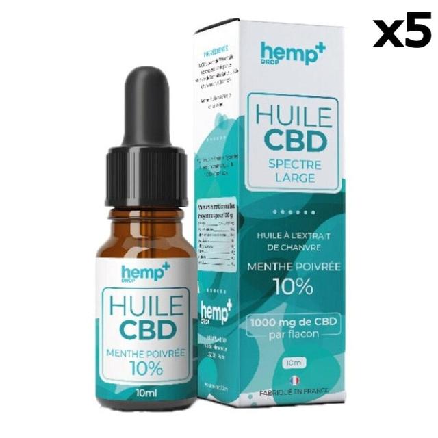 Lot 5 Huiles CBD MENTHE POIVRÉE 4000mg / 40%, sans THC (5x10ml)