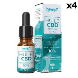 Lot 4 Huiles CBD MENTHE POIVRÉE 4000mg / 40%, sans THC (4x10ml)