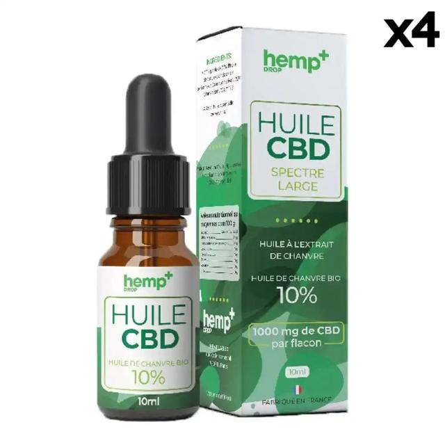 Lot 4 Huiles CBD CHANVRE 1000mg / 10%, sans THC (4x10ml)