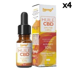 Lot 4 Huiles CBD AGRUMES 1000mg / 10%, sans THC (4x10ml)