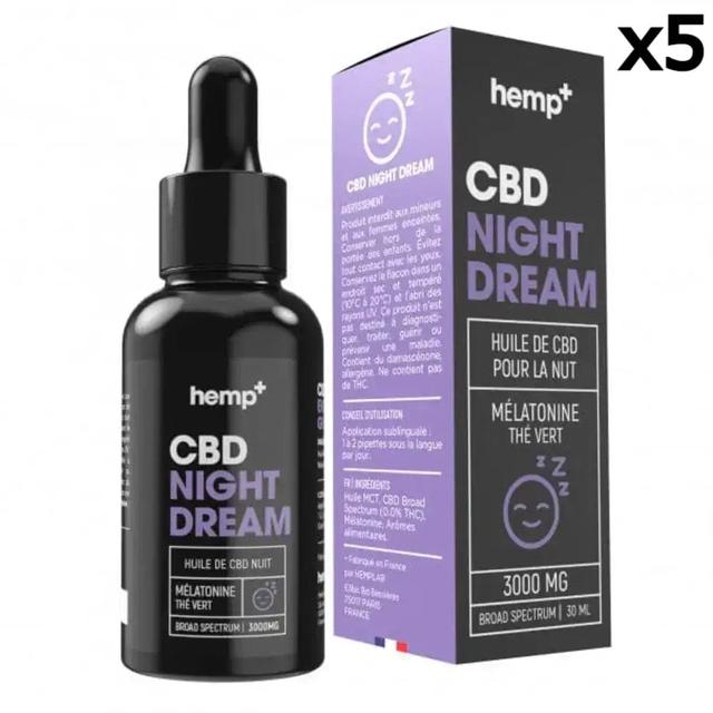 Lot 5 Huiles CBD NIGHT DREAM 4500mg, 15%, sans THC (5x30ml)