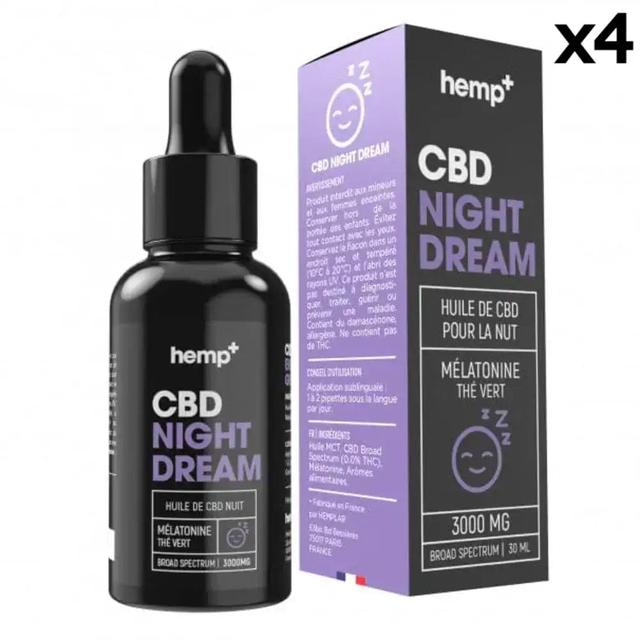 Lot 4 Huiles CBD NIGHT DREAM 4500mg, 15%, sans THC (4x30ml)