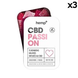 Lot 3 x 15 Gummies CBD Aphrodisiaques PASSION 600mg, sans THC