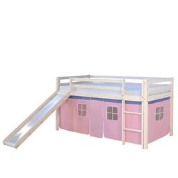 Lit Simple Blanc 90x200 en hauteur avec echelle et rideau rose