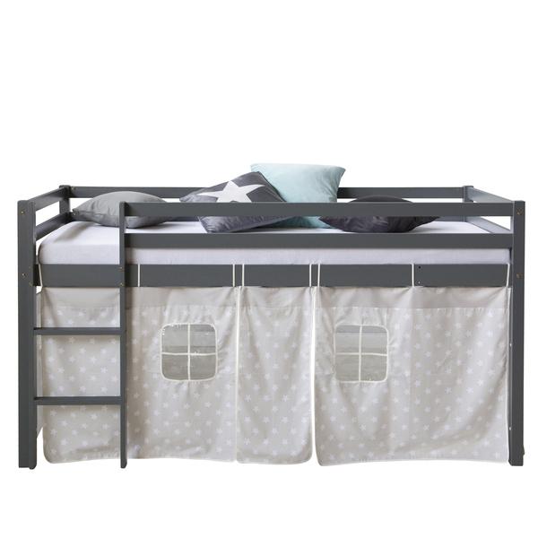 Lit mezzanine 90 x 200 cm gris pour enfants avec echelle