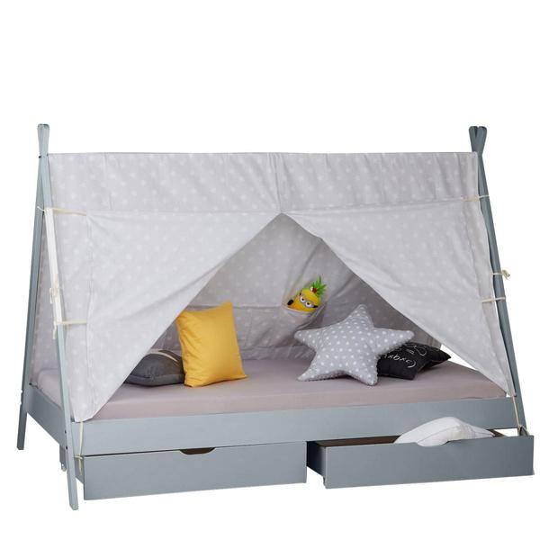 Lit enfant Tipi 90x200 Gris avec Sommier à Lattes Tiroir 2