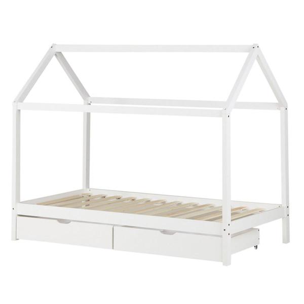 Lit Enfant cabane Blanc 90x200 avec 2 tiroirs