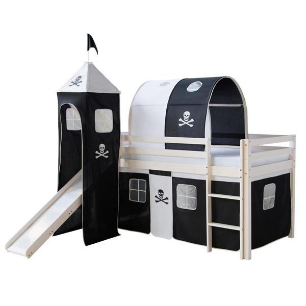 Lit enfant mezzanine blanc Pirate + tour toboggan