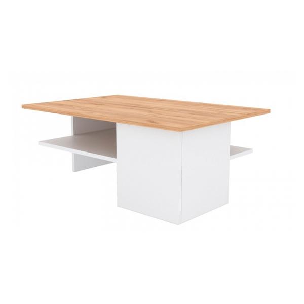 Table basse en bois Moderne blanc plateau chêne 90 x 35,5 x 60