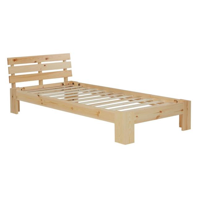 Lit simple en bois 90x200 avec sommier à lattes naturel