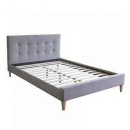 Lit capitonné avec matelas 140x200 et sommier à lattes - gris