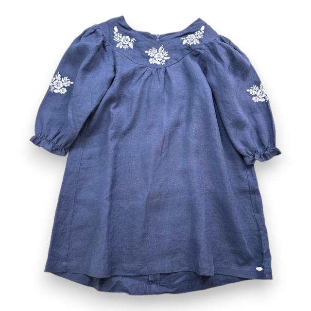 TARTINE & CHOCOLAT, Robe bleue broderies fleurs blanches, 8 ans