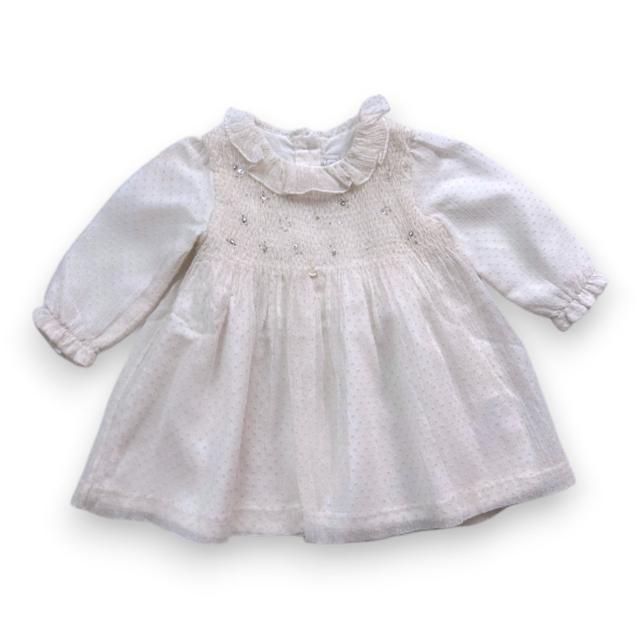 TARTINE & CHOCOLAT, Robe beige en soie avec perles, 12 mois