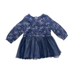 IKKS, Robe bi-matière bleu marine coton et tulle, 12 mois