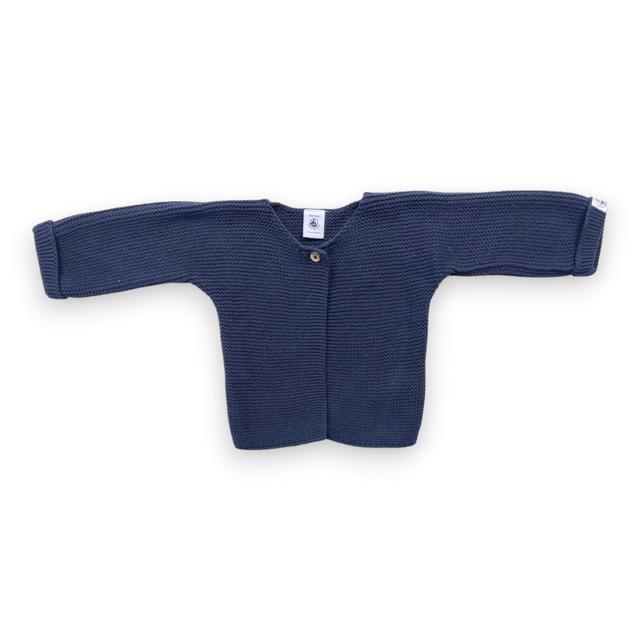 PETIT BATEAU, Cardigan bleu marine en tricot de coton, 12 mois