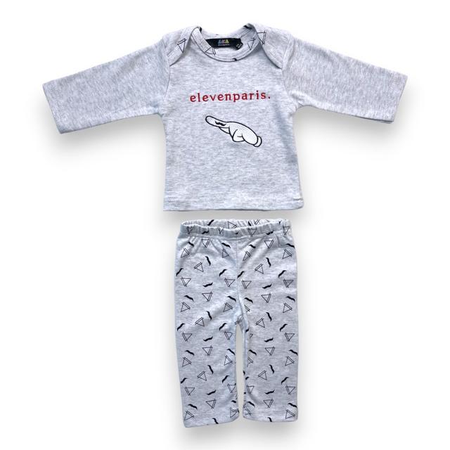 ELEVEN PARIS, Ensemble de pyjama gris motif moustache, 0/6 mois