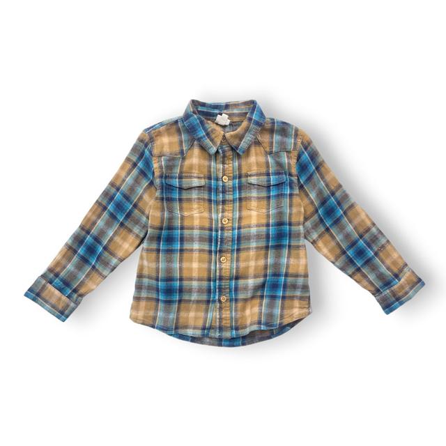 BONTON, Chemise à carreaux marron et bleue, 4 ans