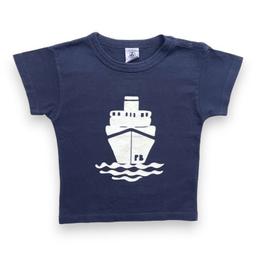 PETIT BATEAU, T shirt bleu marine paquebot, 2 ans