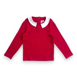 PETIT BATEAU, T shirt rouge manches longues petit col, 4 ans