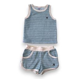 PETIT BATEAU, Ensemble short et marcel bleu en éponge neuf, 4 an