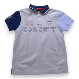 HACKETT, Polo à manches courtes gris bleu et rouge avec broderie