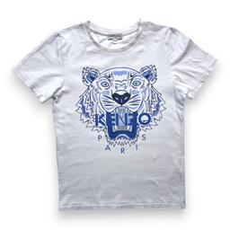 KENZO, T shirt manches courtes blanc tigre bleu, 10 ans